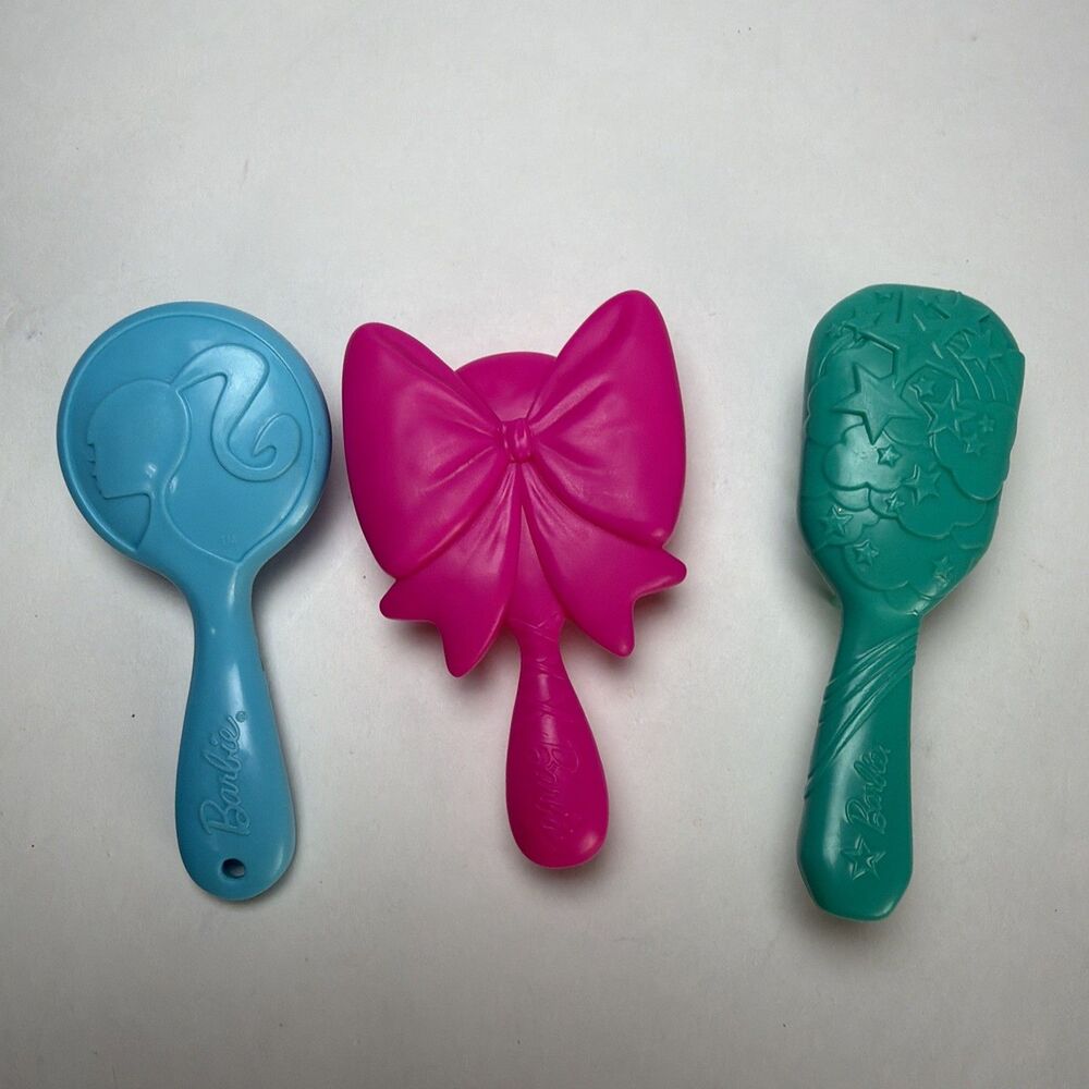 3 Barbie Doll Brushes Hair Mattel Accessories, Blue Pink Green